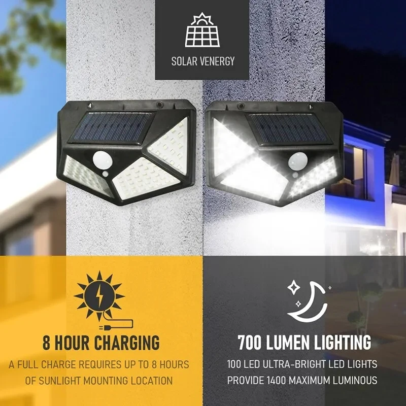 Photocell Outdoor Lighting - 100Led مصباح للطاقة الشمسية متعدد الوظائف