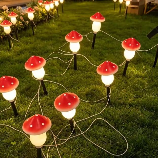 أضواء زينة شمسية على شكل فطر م - مراجعة Outdoor Lighting Yard Stakes وسعره